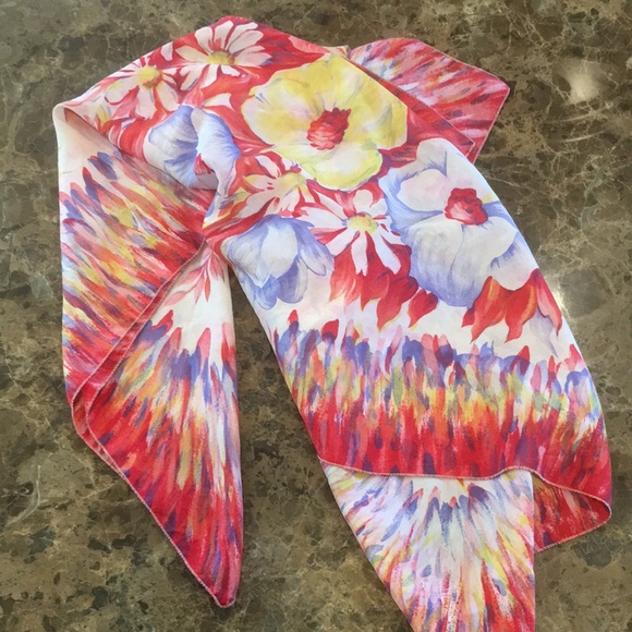 VTG 10 Momme Brico Pure Silk Floral Butterfly Print Scarf - Picture 10 of 13